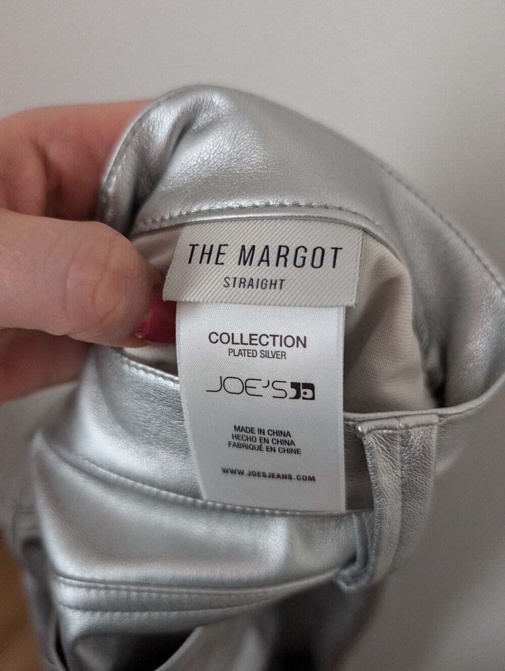 Joe's Jeans Silver Faux Leather Metallic Margot High Rise Straight Leg Pants - Picture 5 of 8